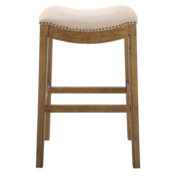 Gfancy Fixtures Bar Height Saddle Style Counter Stool with Cream Fabric & Nail Head Trim - 31 x 14.8 x 20.3 in. - GF3672887