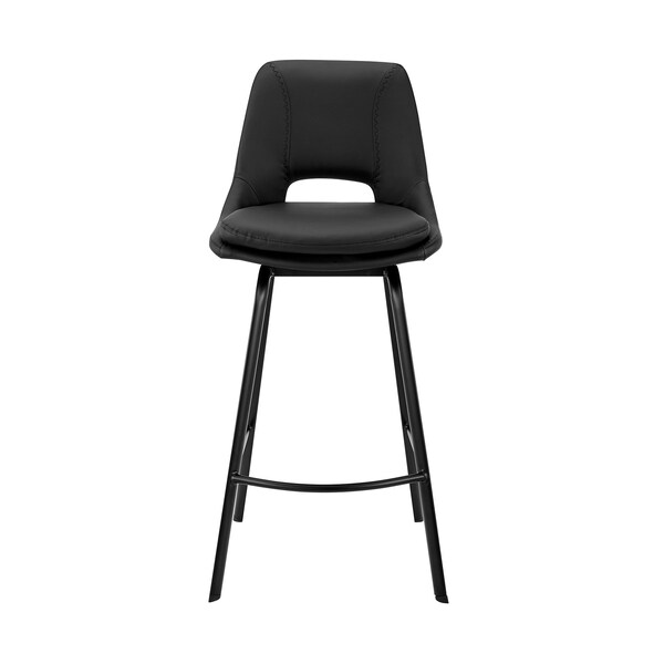Armen Living Carise Black Faux Leather and Black Metal Swivel 26" Counter Stool - LCCABABLBL26
