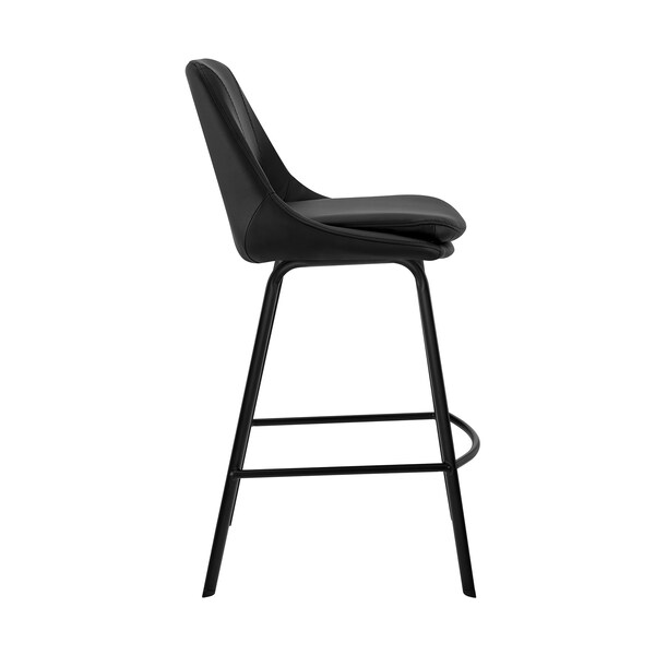 Armen Living Carise Black Faux Leather and Black Metal Swivel 26" Counter Stool - LCCABABLBL26