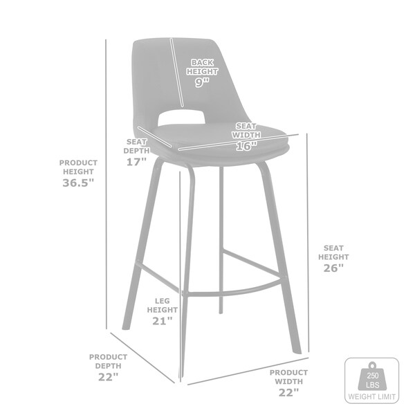 Armen Living Carise Black Faux Leather and Black Metal Swivel 26" Counter Stool - LCCABABLBL26
