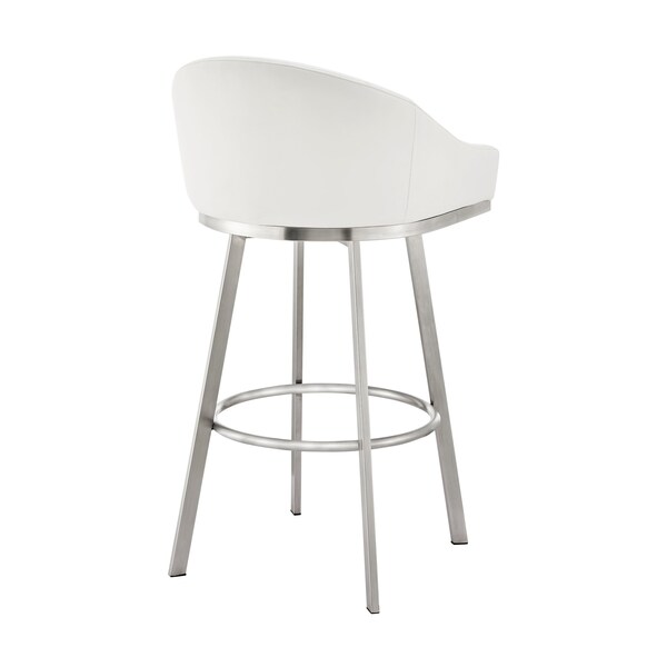 Armen Living Noran Swivel Counter Stool in Brushed Stainless Steel with White Faux Leather - 840254335745