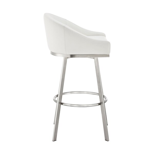 Armen Living Noran Swivel Counter Stool in Brushed Stainless Steel with White Faux Leather - 840254335745