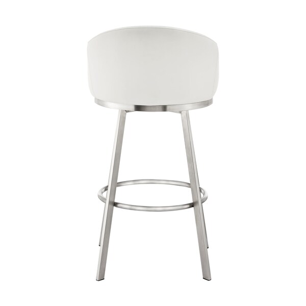 Armen Living Noran Swivel Counter Stool in Brushed Stainless Steel with White Faux Leather - 840254335745