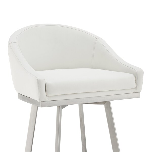 Armen Living Noran Swivel Counter Stool in Brushed Stainless Steel with White Faux Leather - 840254335745