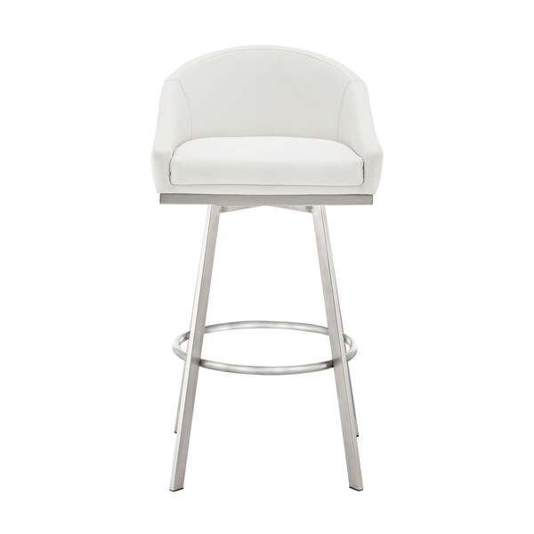 Armen Living Noran Swivel Counter Stool in Brushed Stainless Steel with White Faux Leather - 840254335745