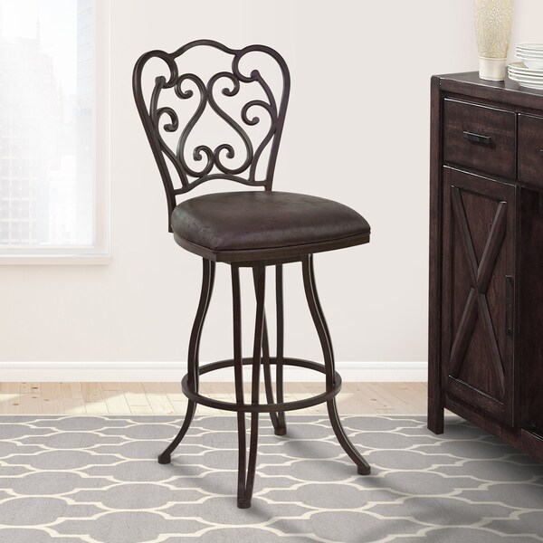 Armen Living Celeste 26" Counter Height Metal Swivel Barstool in Bandero Espresso Fabric and Auburn Bay Finish - LCCEBAES26
