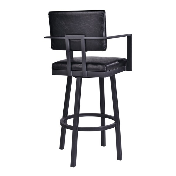 Armen Living Balboa 26" Counter Height Swivel Vintage Black Faux Leather and Metal Bar Stool with Arms - LCBBARBABLVB26