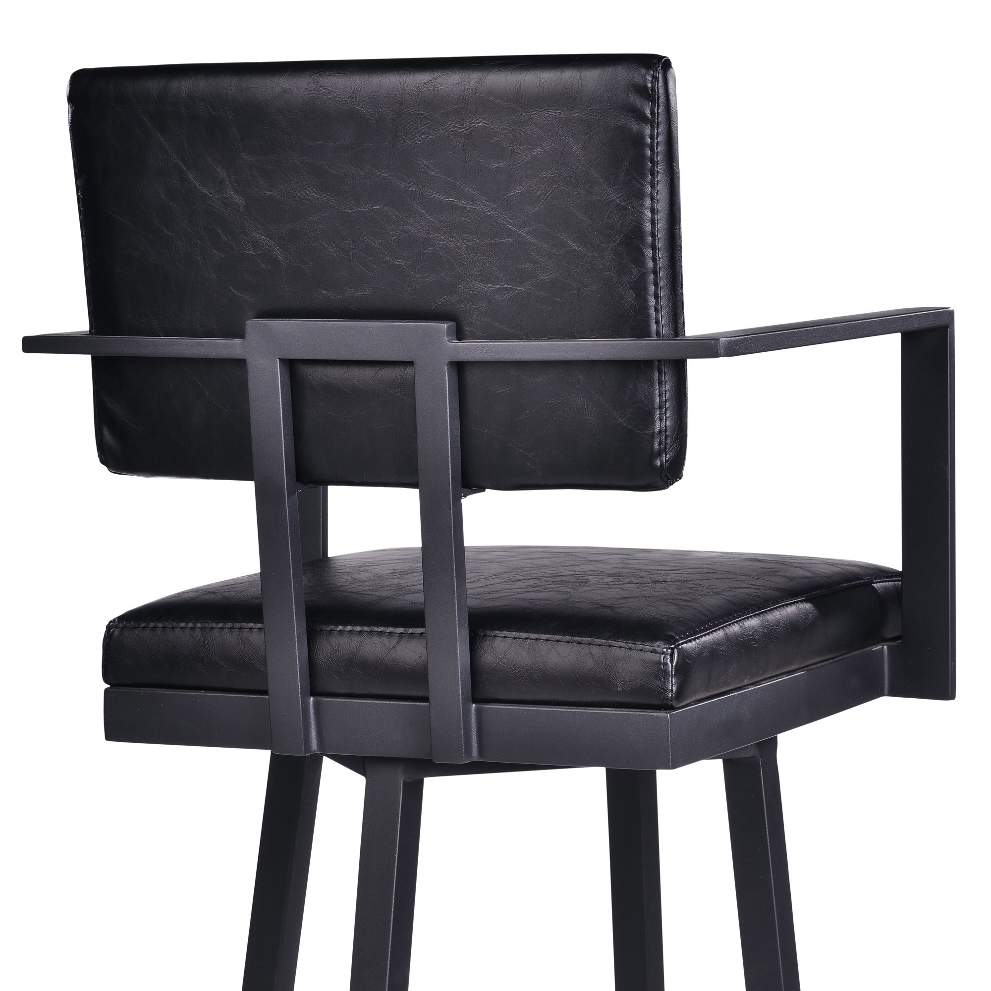 Armen Living Balboa 26" Counter Height Swivel Vintage Black Faux Leather and Metal Bar Stool with Arms - LCBBARBABLVB26