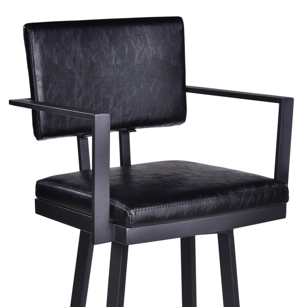 Armen Living Balboa 26" Counter Height Swivel Vintage Black Faux Leather and Metal Bar Stool with Arms - LCBBARBABLVB26
