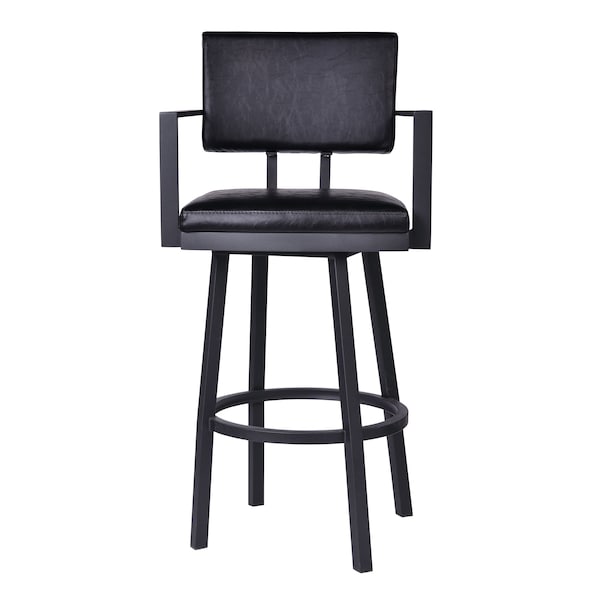 Armen Living Balboa 26" Counter Height Swivel Vintage Black Faux Leather and Metal Bar Stool with Arms - LCBBARBABLVB26