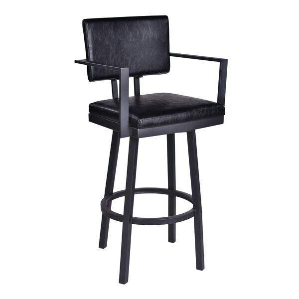 Armen Living Balboa 26" Counter Height Swivel Vintage Black Faux Leather and Metal Bar Stool with Arms - LCBBARBABLVB26