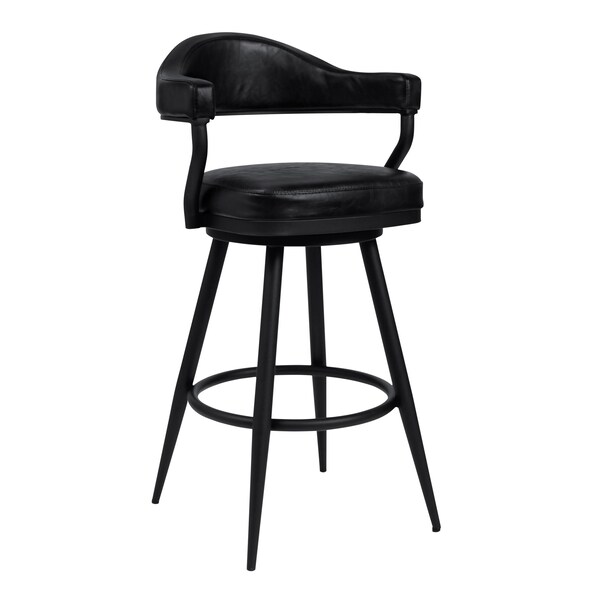 Armen Living Amador 26" Counter Height Barstool in a Black Powder Coated Finish and Vintage Black Faux Leather - 721535746965