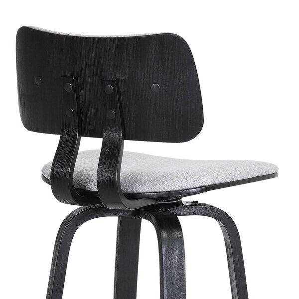 Armen Living Pico 26" Swivel Black Wood Counter Stool in Light Gray Fabric with Black Metal - LCPIBABLKLTGR26