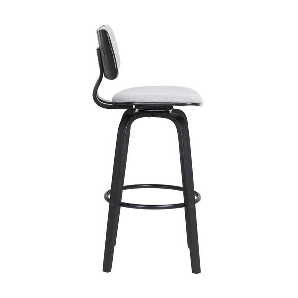Armen Living Pico 26" Swivel Black Wood Counter Stool in Light Gray Fabric with Black Metal - LCPIBABLKLTGR26