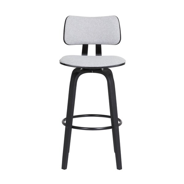 Armen Living Pico 26" Swivel Black Wood Counter Stool in Light Gray Fabric with Black Metal - LCPIBABLKLTGR26