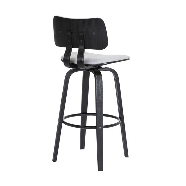 Armen Living Pico 26" Swivel Black Wood Counter Stool in Light Gray Fabric with Black Metal - LCPIBABLKLTGR26