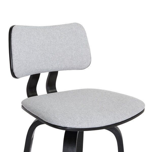 Armen Living Pico 26" Swivel Black Wood Counter Stool in Light Gray Fabric with Black Metal - LCPIBABLKLTGR26