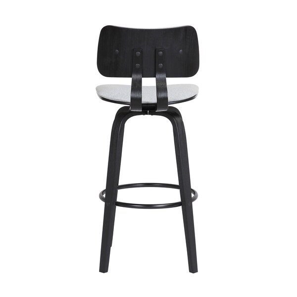 Armen Living Pico 26" Swivel Black Wood Counter Stool in Light Gray Fabric with Black Metal - LCPIBABLKLTGR26