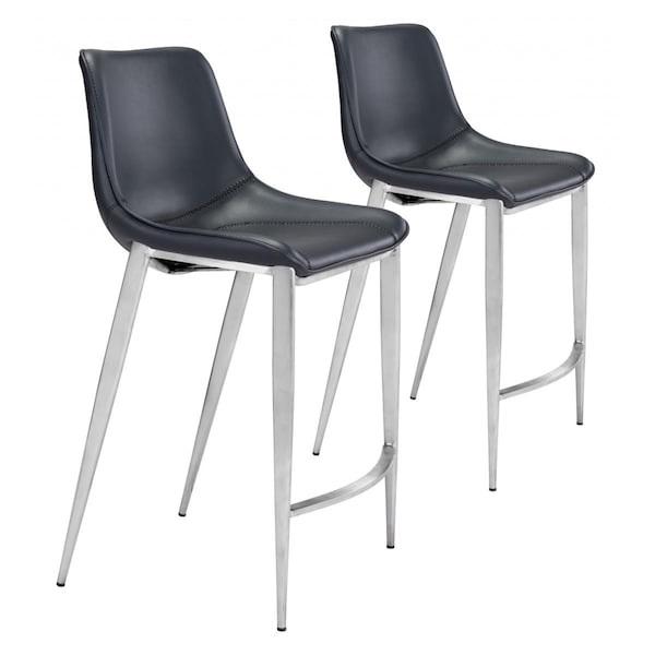 Homeroots Black Faux Leather & Steel Modern Stitch Bucket Counter Chairs, 2PK - 396493