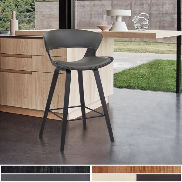 Armen Living Jagger Modern 26" Black Wood and Gray Faux Leather Counter Height Barstool - LCJGBABLGR26