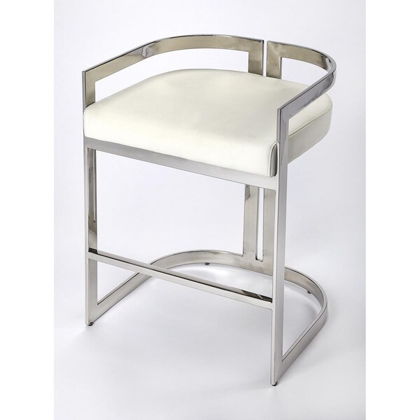 Gfancy Fixtures Nickel Plated Faux Leather Counter Stool White - GF3102442