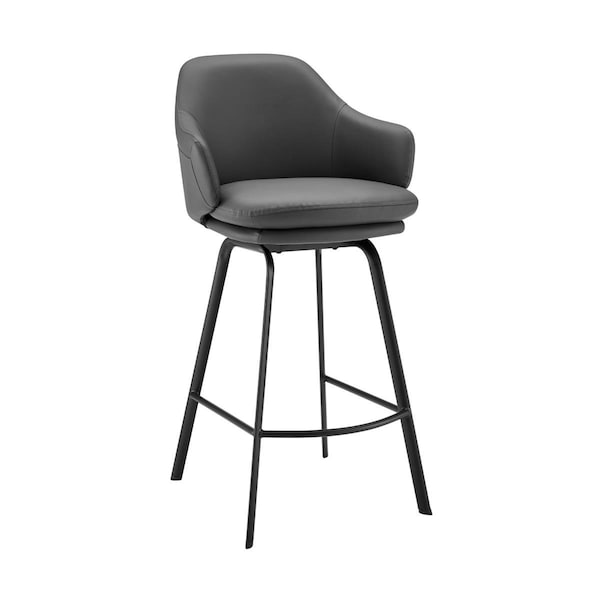 Gfancy Fixtures 26 in. Grey Faux Leather & Black Metal Swivel Counter Stool - GF3091987