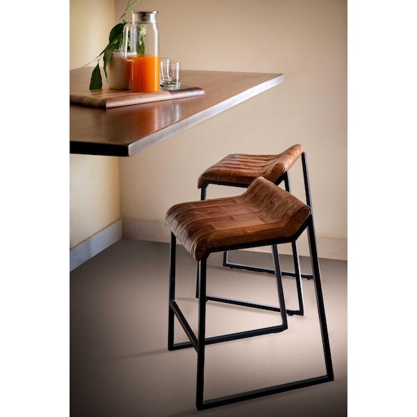 Gfancy Fixtures 17 x 20.5 x 27 in. Iron Leather Counter Stool Brown & Black - GF2627465