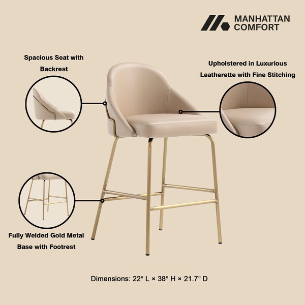 Manhattan Comfort Gracie Counter Stool  in Tan and Gold - Set of 2 - 2-CS019-GTN
