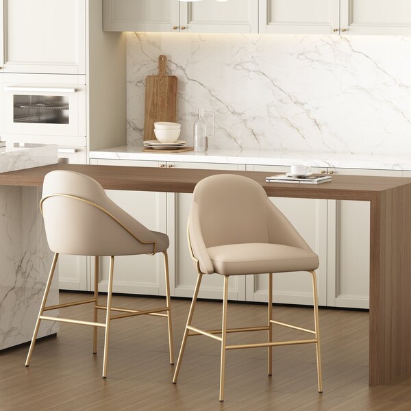 Manhattan Comfort Gracie Counter Stool  in Tan and Gold - Set of 2 - 2-CS019-GTN