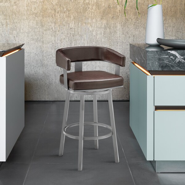 Armen Living Lorin 26" Counter Height Swivel Bar Stool in Java Finish and Chocolate Faux Leather - LCLRBAJVCHO26