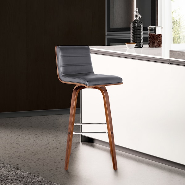 Armen Living Vienna 26" Swivel Counter Stool in Walnut Wood Finish with Gray Faux Leather - LCVIBAGRWA26