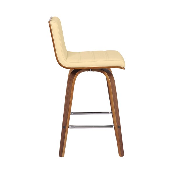 Armen Living Vienna 26" Swivel Counter Stool in Walnut Wood Finish with Cream Faux Leather - LCVIBACRWA26