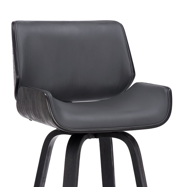 Armen Living Tyler 26" Counter Height Swivel Gray Faux Leather and Black Wood Bar Stool - LCTYBAGRBL26