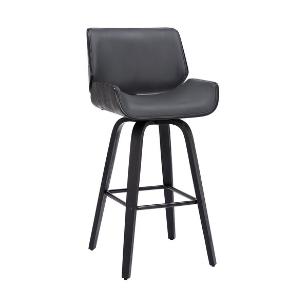 Armen Living Tyler 26" Counter Height Swivel Gray Faux Leather and Black Wood Bar Stool - LCTYBAGRBL26