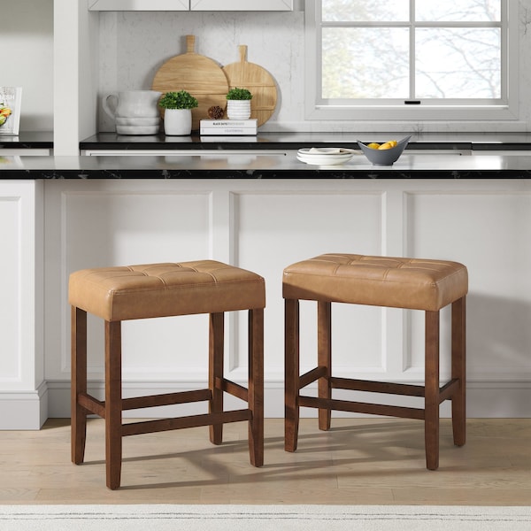Alaterre Furniture Madison Backless Counter Height Stool True Walnut Finish with Cognac PU - AVMA2120