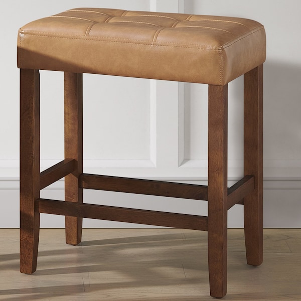 Alaterre Furniture Madison Backless Counter Height Stool True Walnut Finish with Cognac PU - AVMA2120