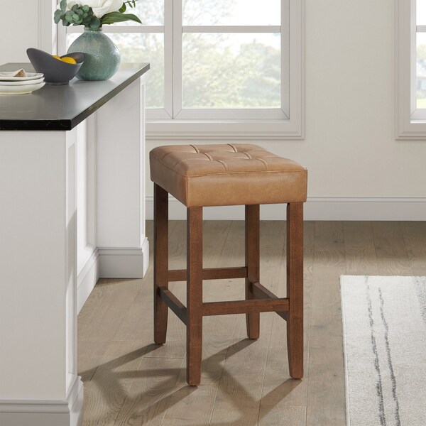 Alaterre Furniture Madison Backless Counter Height Stool True Walnut Finish with Cognac PU - AVMA2120