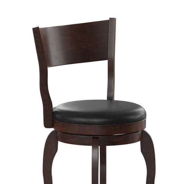 Flash Furniture Nichola Classic Open Back Swivel Counter Pub Stool w/Wood Frame & LeatherSoft Seat, Espresso/Black - ES-NT2-24-ESP-GG
