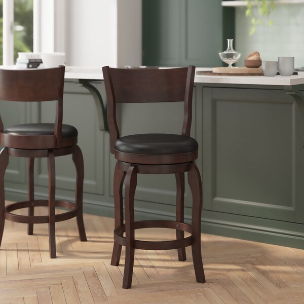 Flash Furniture Nichola Classic Open Back Swivel Counter Pub Stool w/Wood Frame & LeatherSoft Seat, Espresso/Black - ES-NT2-24-ESP-GG