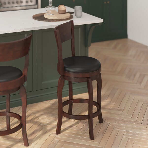 Flash Furniture Nichola Classic Open Back Swivel Counter Pub Stool w/Wood Frame & LeatherSoft Seat, Espresso/Black - ES-NT2-24-ESP-GG
