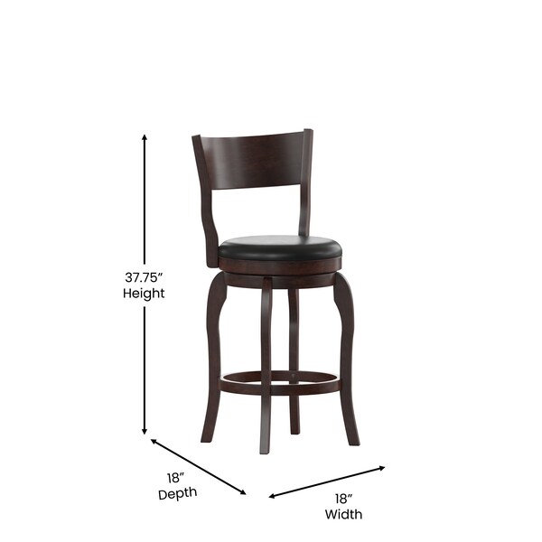 Flash Furniture Nichola Classic Open Back Swivel Counter Pub Stool w/Wood Frame & LeatherSoft Seat, Espresso/Black - ES-NT2-24-ESP-GG