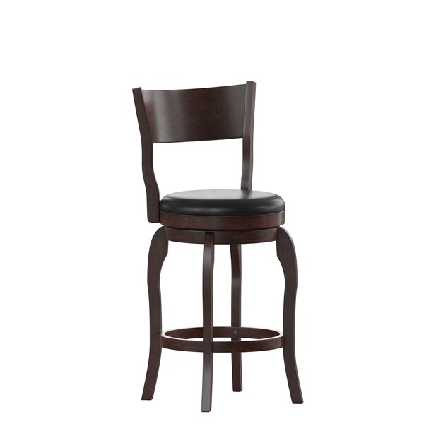 Flash Furniture Nichola Classic Open Back Swivel Counter Pub Stool w/Wood Frame & LeatherSoft Seat, Espresso/Black - ES-NT2-24-ESP-GG