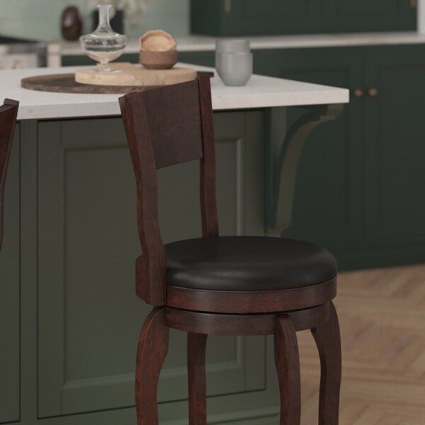 Flash Furniture Nichola Classic Open Back Swivel Counter Pub Stool w/Wood Frame & LeatherSoft Seat, Espresso/Black - ES-NT2-24-ESP-GG