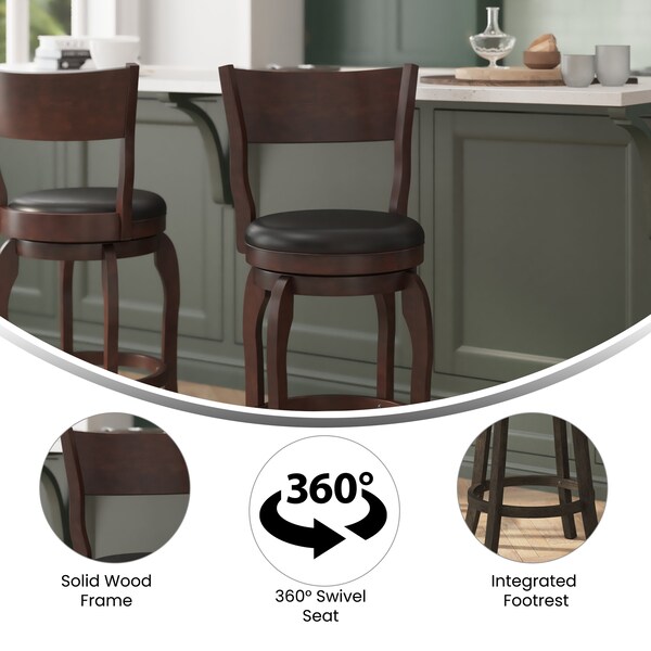 Flash Furniture Nichola Classic Open Back Swivel Counter Pub Stool w/Wood Frame & LeatherSoft Seat, Espresso/Black - ES-NT2-24-ESP-GG