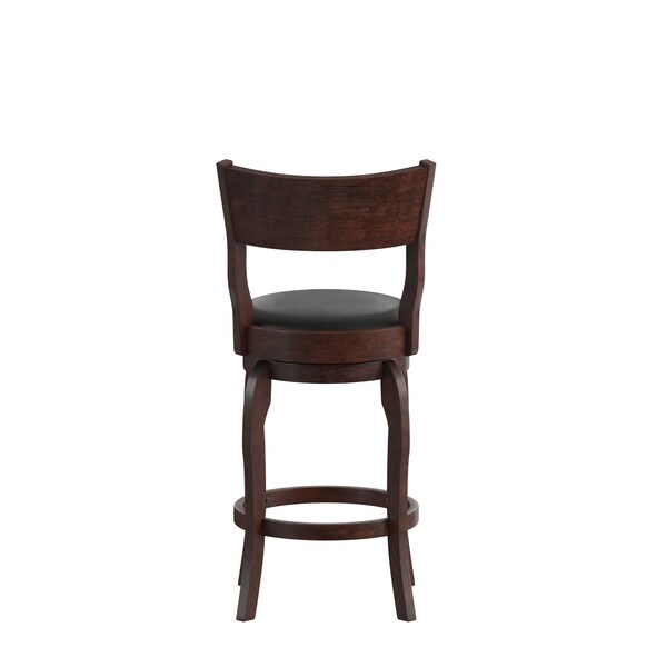 Flash Furniture Nichola Classic Open Back Swivel Counter Pub Stool w/Wood Frame & LeatherSoft Seat, Espresso/Black - ES-NT2-24-ESP-GG