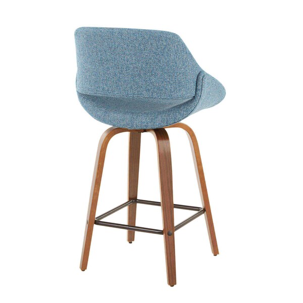 Lumisource Fabrico Counter Stool in Walnut and Blue Noise Fabric, PK 2 - B26-FBCO2X WLBU2