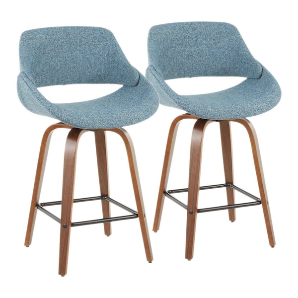 Lumisource Fabrico Counter Stool in Walnut and Blue Noise Fabric, PK 2 - B26-FBCO2X WLBU2