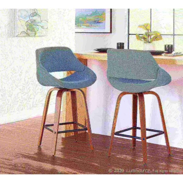 Lumisource Fabrico Counter Stool in Walnut and Blue Noise Fabric, PK 2 - B26-FBCO2X WLBU2