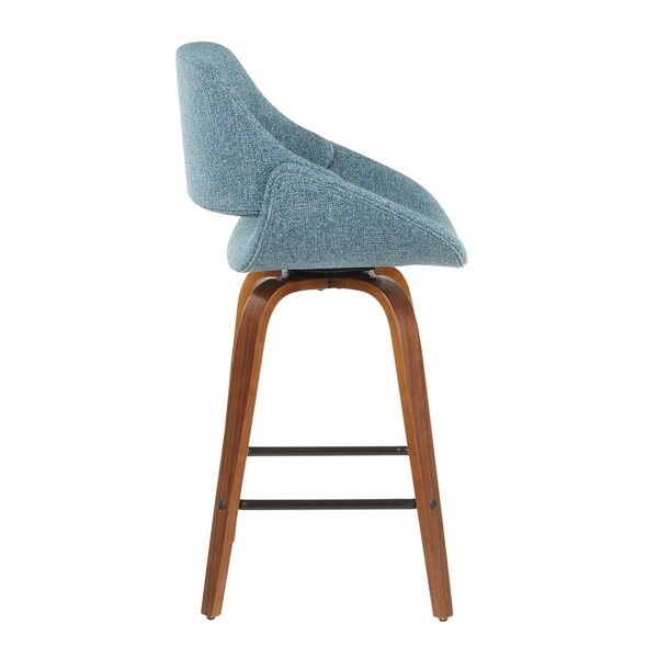 Lumisource Fabrico Counter Stool in Walnut and Blue Noise Fabric, PK 2 - B26-FBCO2X WLBU2