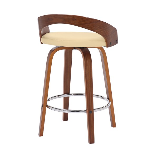 Armen Living Sonia 26" Counter Height Swivel Cream Faux Leather and Walnut Wood Bar Stool - LCSOBACRWA26